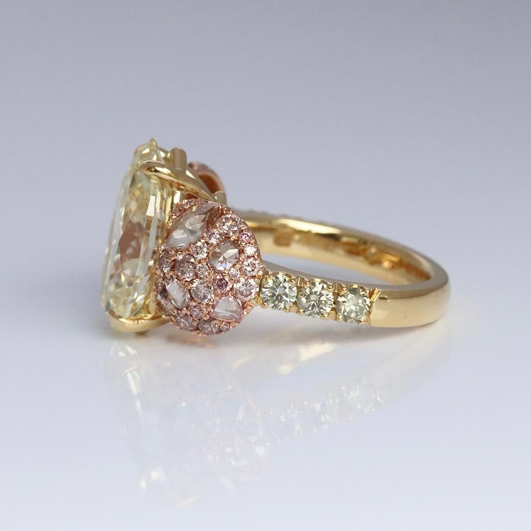 Marquise Cut GIA Certified 6.02 Carat Marquise Shape Fancy Light Yellow Diamond Cocktail Ring For Sale