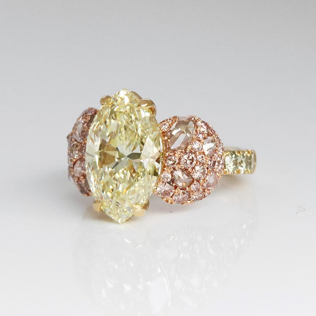 Women's GIA Certified 6.02 Carat Marquise Shape Fancy Yellow Diamond Cocktail Ring