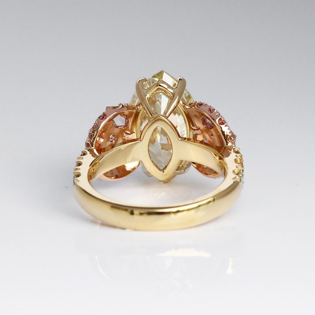 GIA Certified 6.02 Carat Marquise Shape Fancy Yellow Diamond Cocktail Ring In New Condition In Antwerp, BE