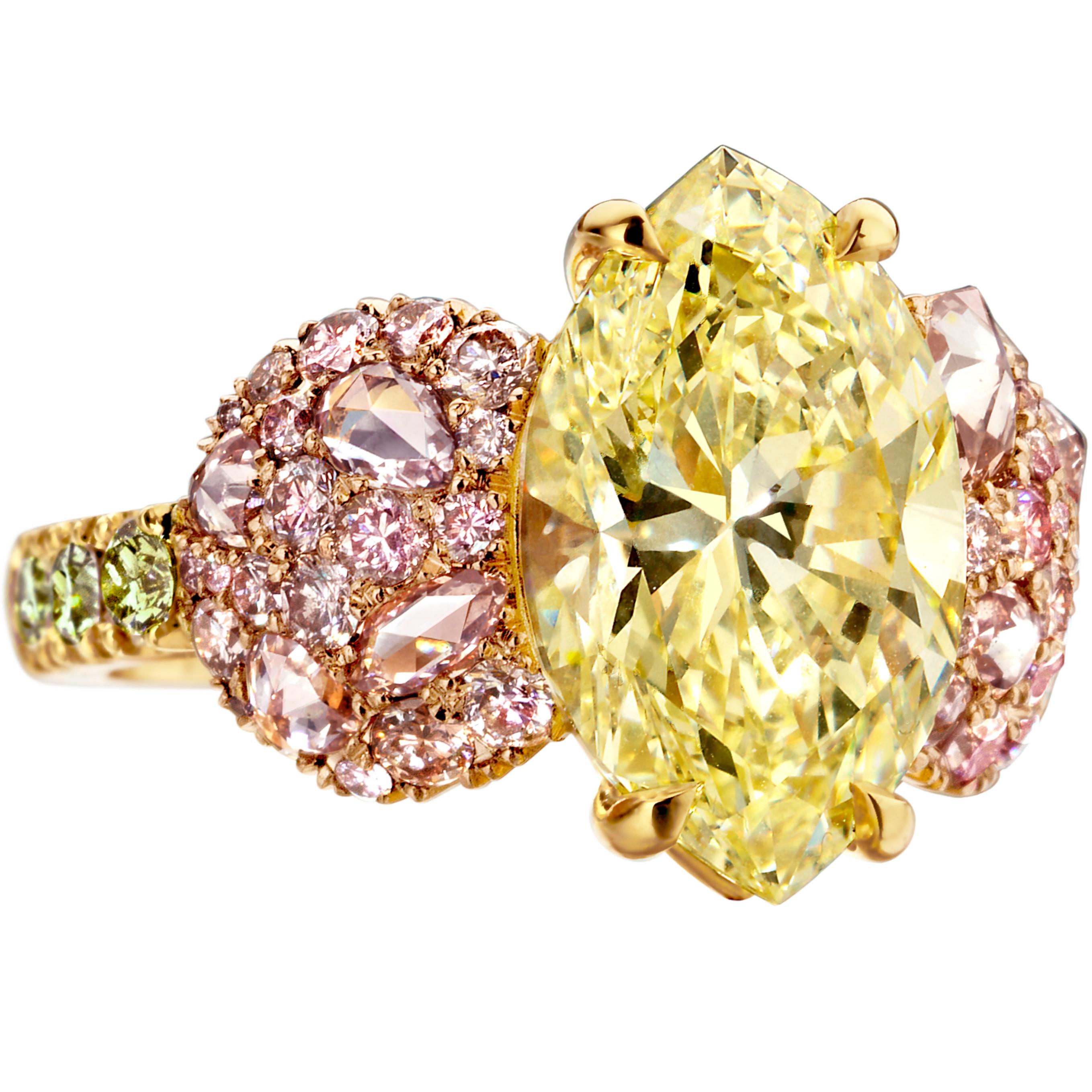 GIA Certified 6.02 Carat Marquise Shape Fancy Yellow Diamond Cocktail Ring