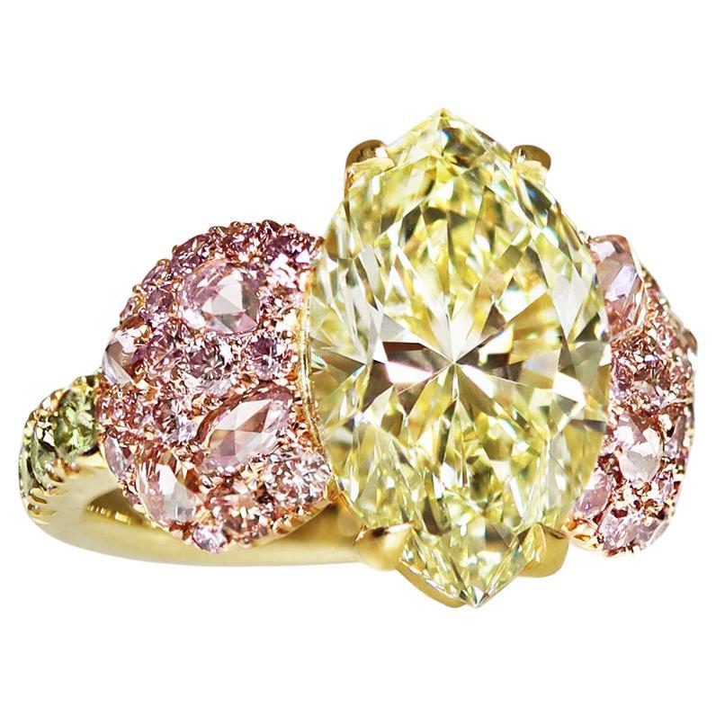 GIA Certified 6.02 Carat Marquise Shape Fancy Yellow Diamond Cocktail Ring  For Sale at 1stDibs