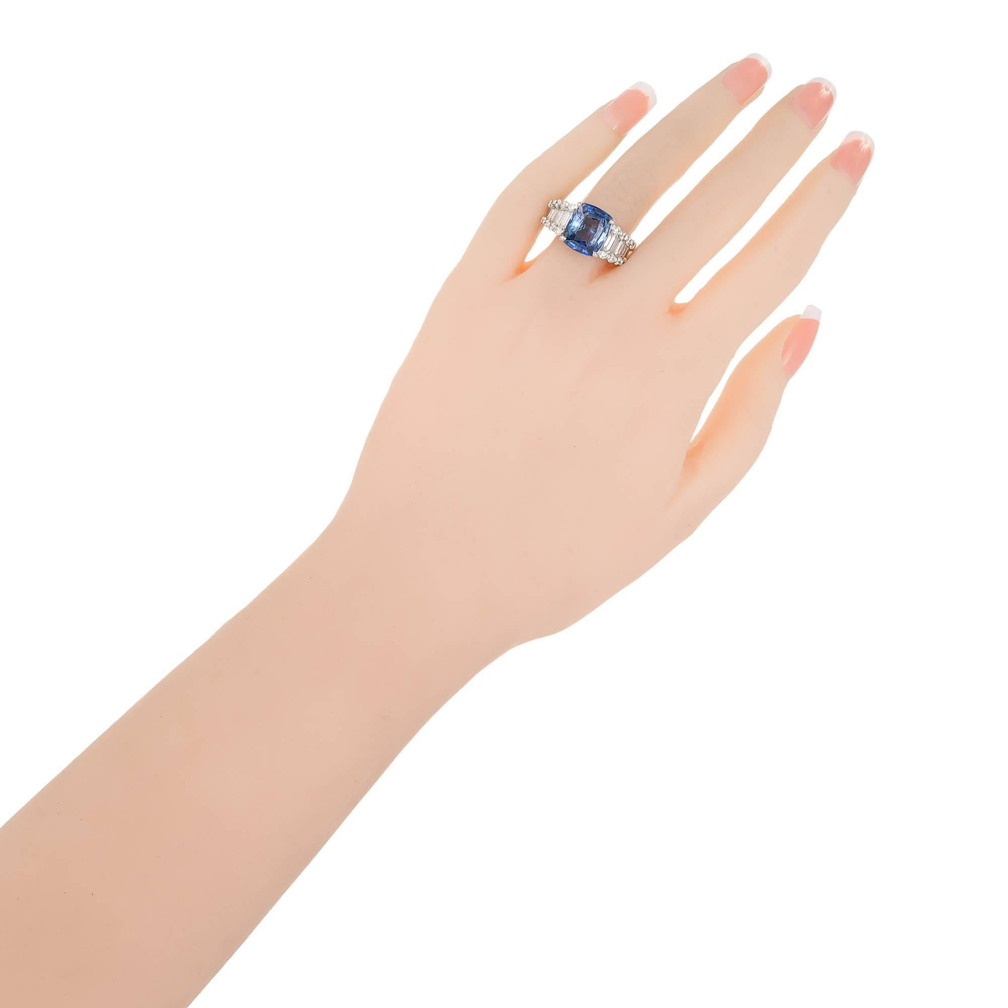 GIA Certified 6.03 Carat Cushion Cut Sapphire Diamond Platinum Engagement Ring 1