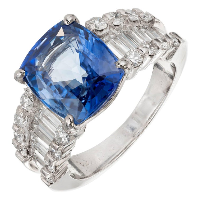 GIA Certified 6.03 Carat Cushion Cut Sapphire Diamond Platinum