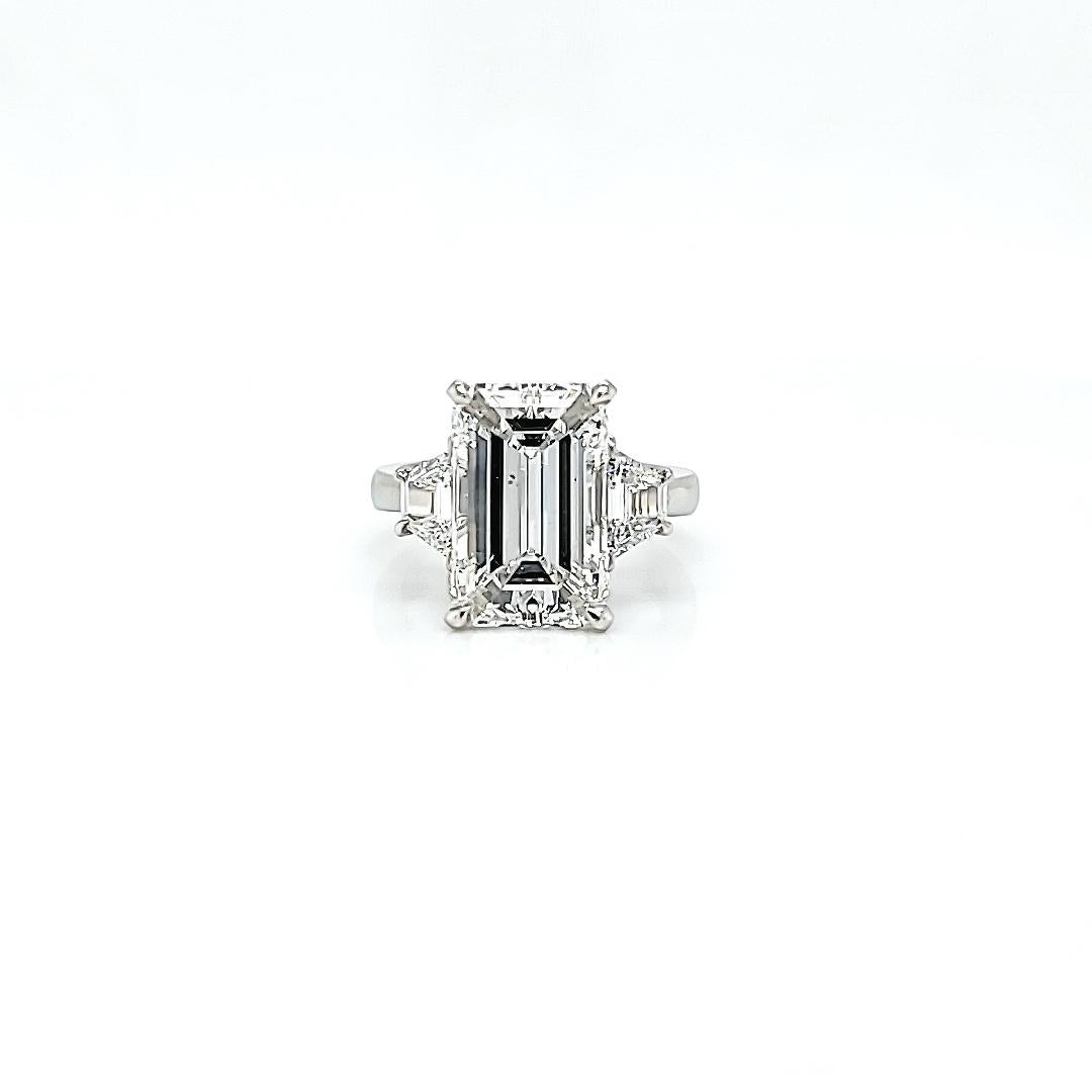 GIA Certified 6.03 Carat Emerald Cut Diamond Ring In New Condition In New York, NY