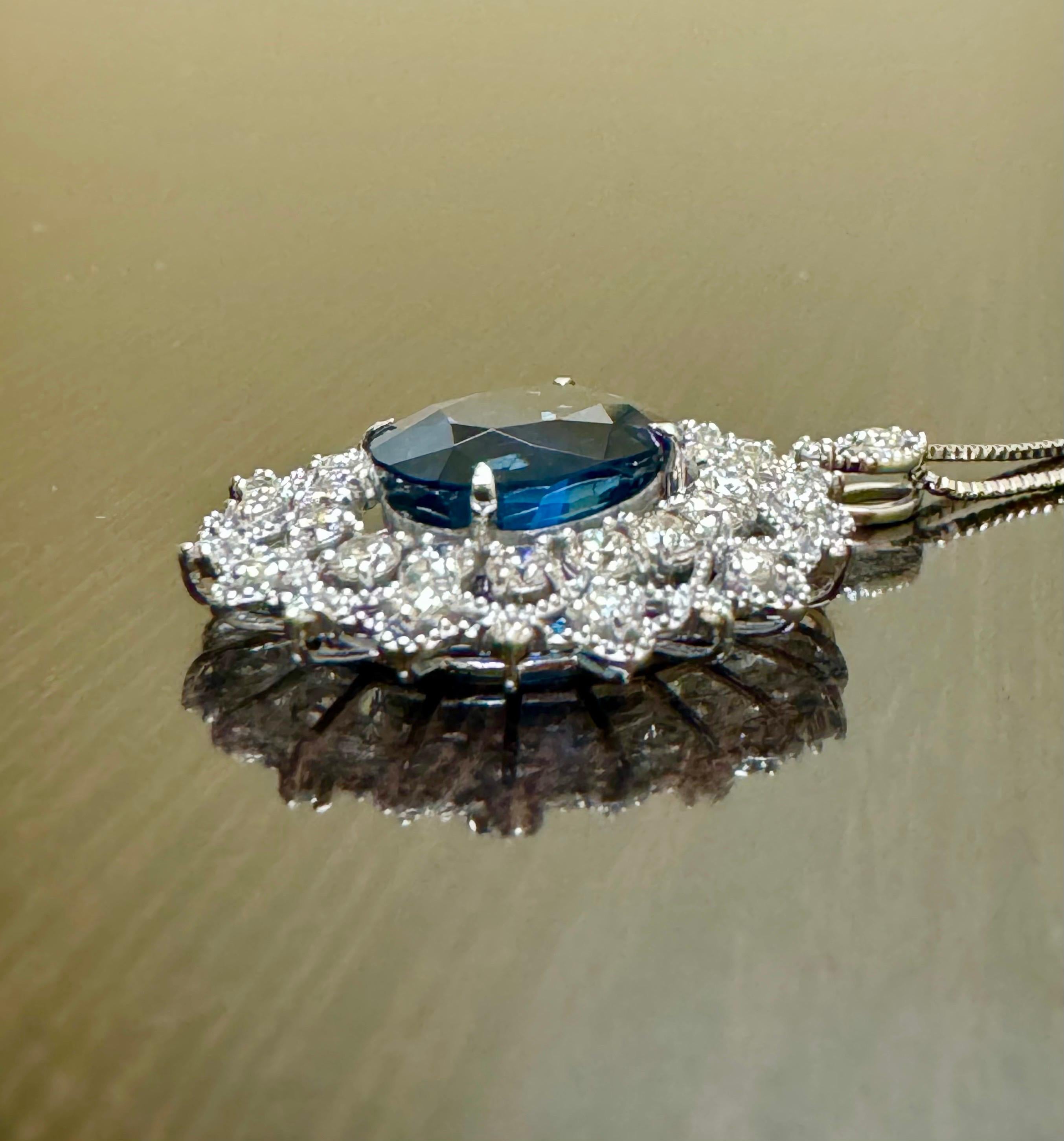 GIA Certified 6.03 Carat Oval Blue Sapphire Platinum Diamond Necklace For Sale 6