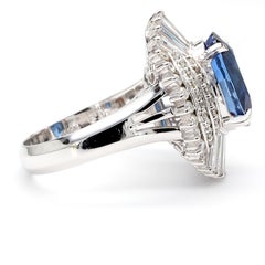 GIA Certified 6.03 Carat Oval Ceylon Sri Lanka Sapphire & Diamond Platinum Ring