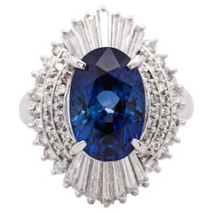 GIA Certified 6.03 Carat Oval Ceylon Sri Lanka Sapphire & Diamond Platinum Ring