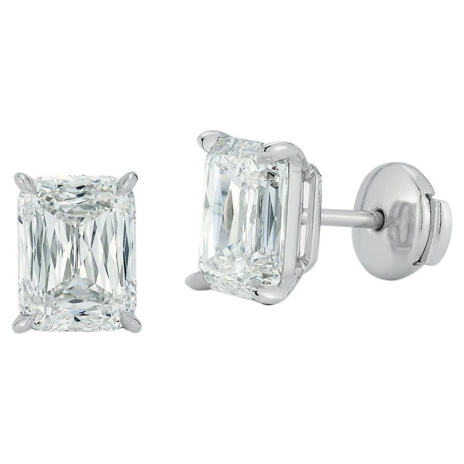 GIA Certified 6.03 Total Carat Cushion Cut Diamond Stud Earrings For Sale
