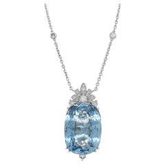 Collier en or blanc certifié GIA de 60,39 carats d'aigue-marine et de diamants blancs