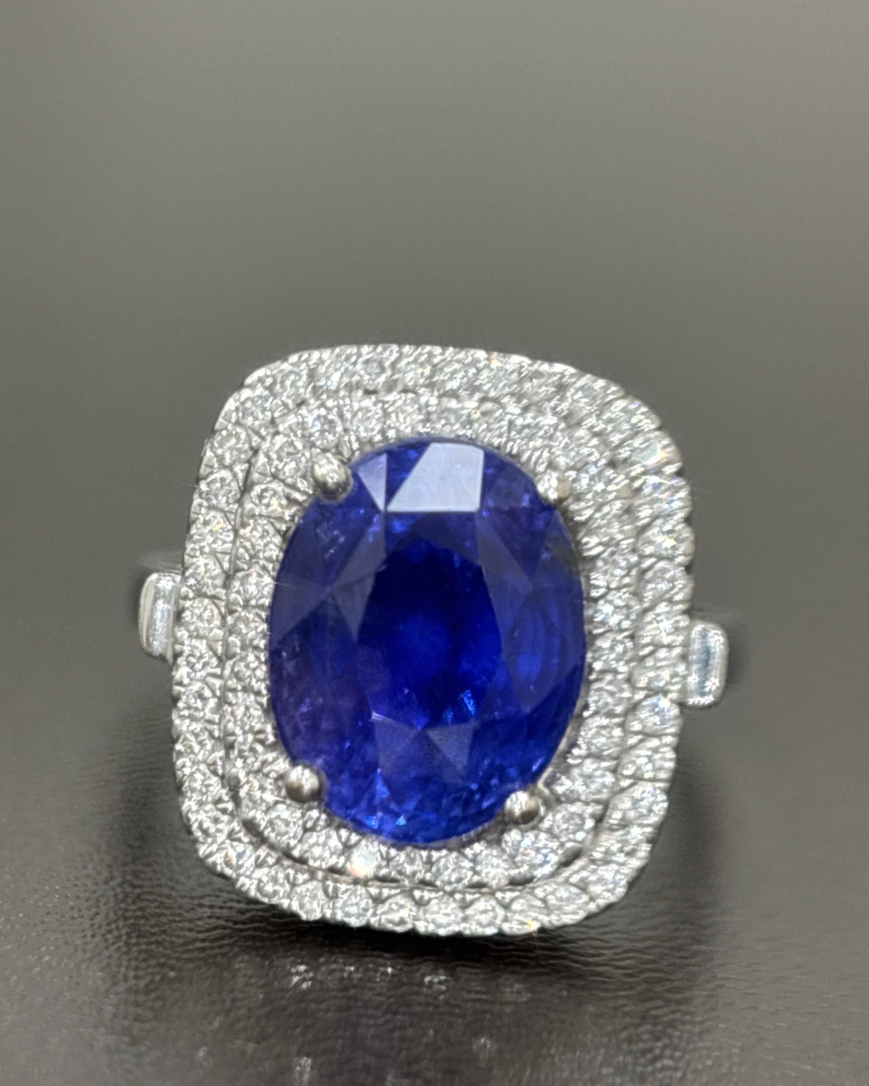 GIA zertifiziert 6,04 Karat Ceylon No Heat Blauer Saphir Weißer Diamant Gold Ring im Angebot 4