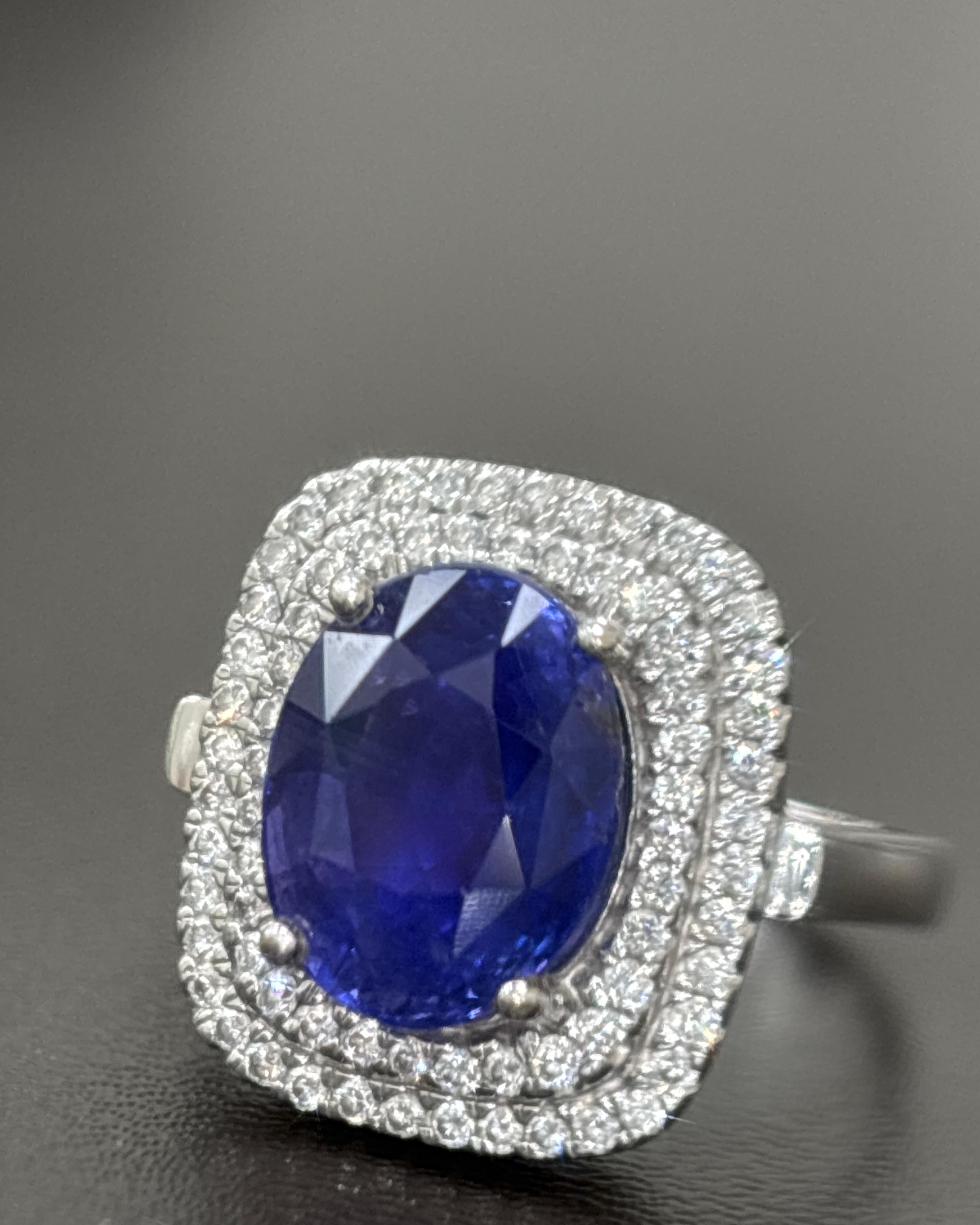 GIA zertifiziert 6,04 Karat Ceylon No Heat Blauer Saphir Weißer Diamant Gold Ring im Angebot 5