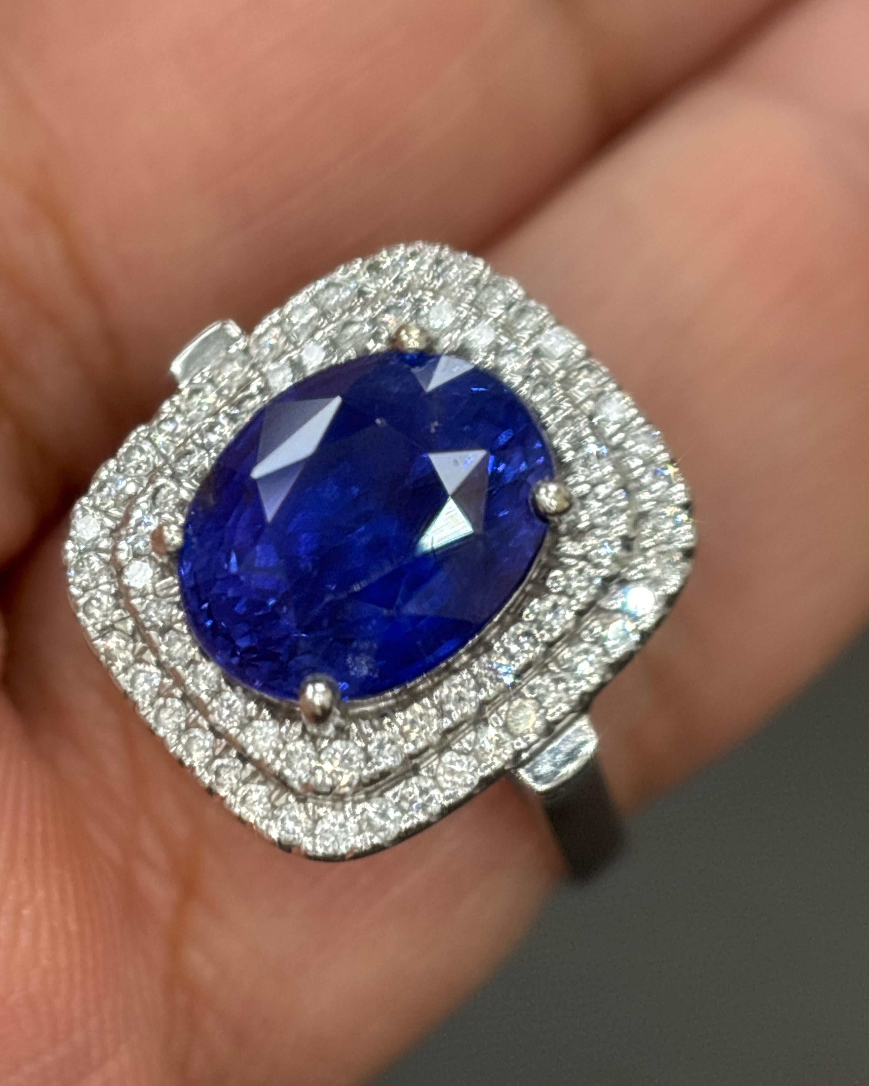 GIA zertifiziert 6,04 Karat Ceylon No Heat Blauer Saphir Weißer Diamant Gold Ring im Angebot 6