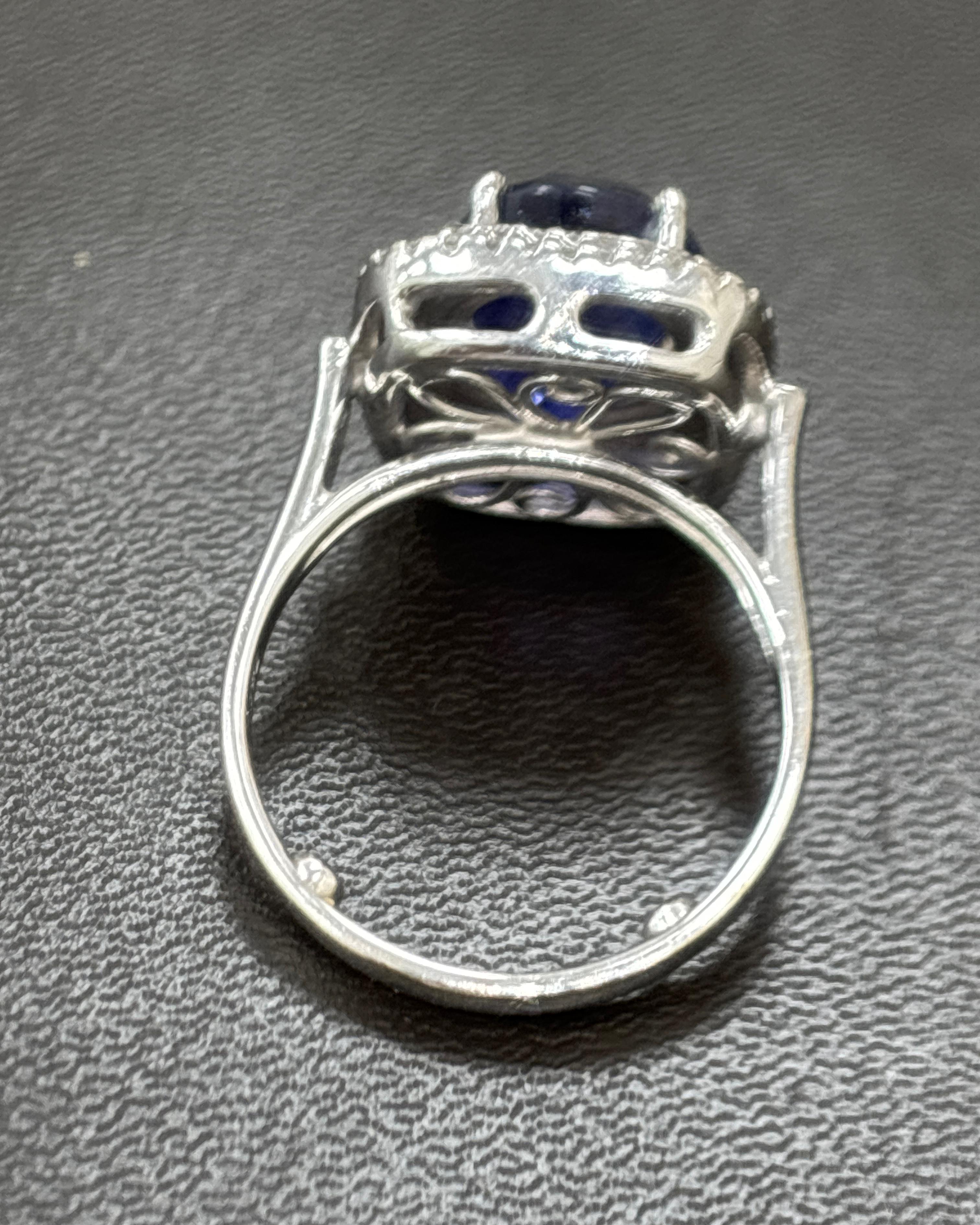 GIA zertifiziert 6,04 Karat Ceylon No Heat Blauer Saphir Weißer Diamant Gold Ring im Angebot 7