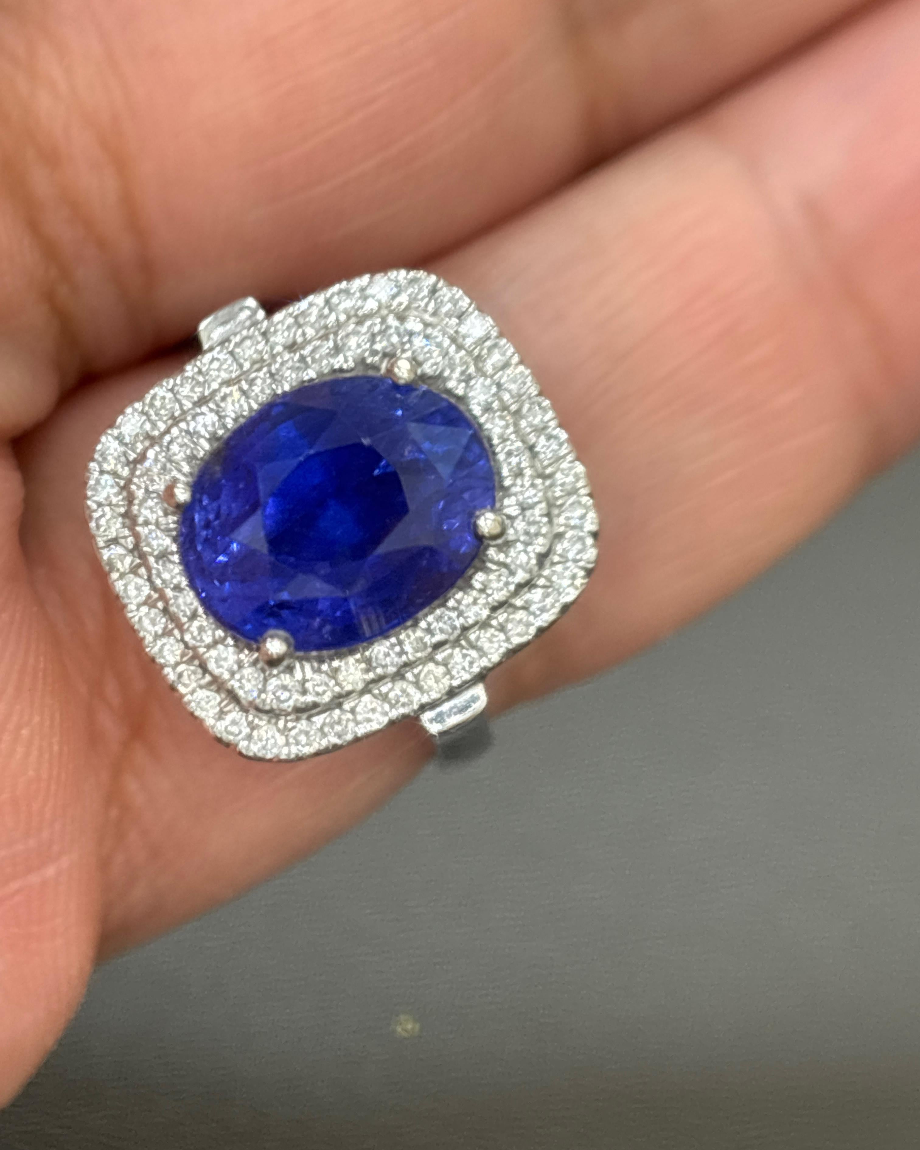 GIA zertifiziert 6,04 Karat Ceylon No Heat Blauer Saphir Weißer Diamant Gold Ring im Angebot 1