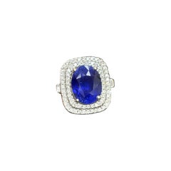 GIA zertifiziert 6,04 Karat Ceylon No Heat Blauer Saphir Weißer Diamant Gold Ring