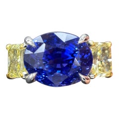 GIA zertifiziert 6,04 Karat Ceylon keine Hitze Saphir gelb Diamant Platin Ring