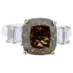 GIA Certified 6.04 Carat Cushion Fancy Dark Brown Diamond Cocktail Ring in Plat