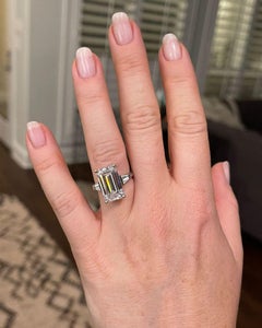 GIA Certified 6.04 Carat Emerald Cut Diamond Three-Stone Ring F VS1