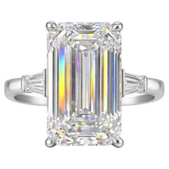 GIA Certified 6.04 Carat Emerald Cut Diamond Three-Stone Ring F VS1