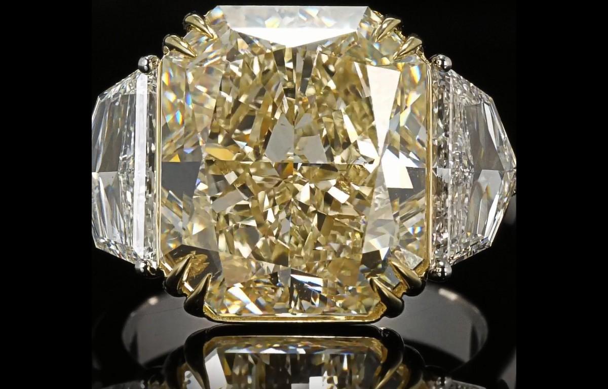 Women's GIA Certified 6.04 Ct. Radiant Cut W-X Yellow & Half Moon Diamond in 18KG & PT.