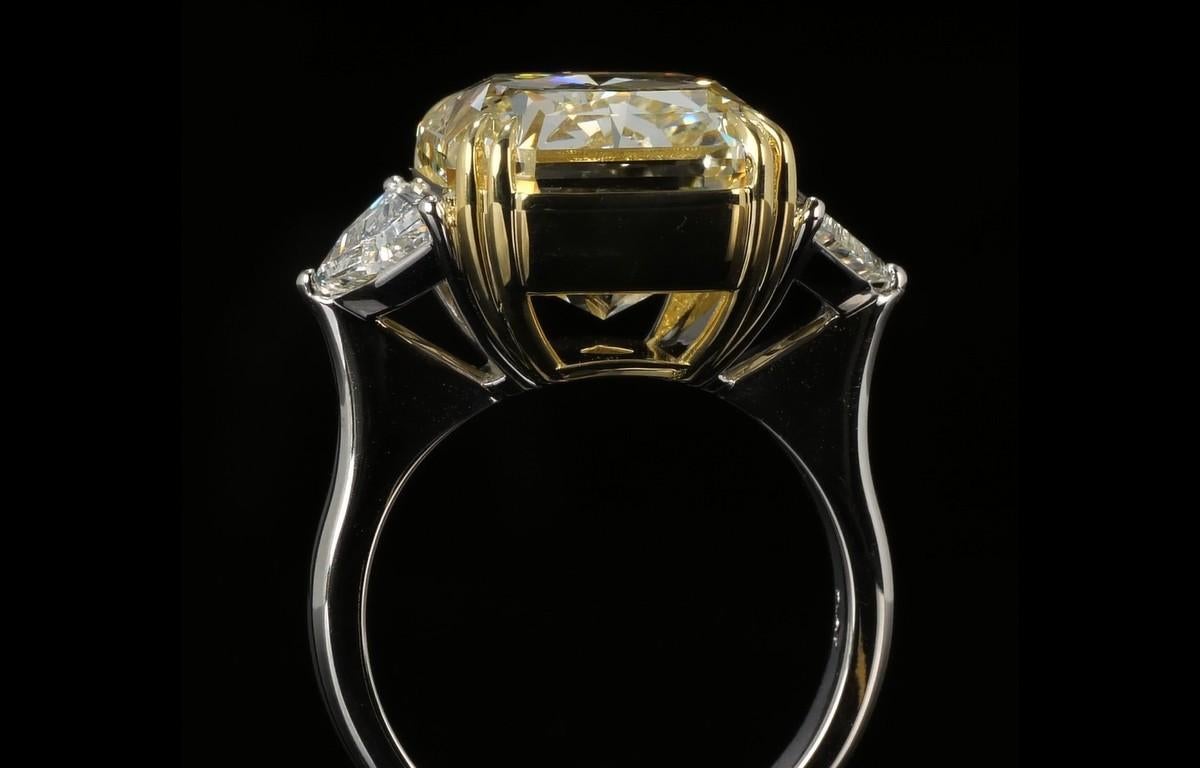 GIA Certified 6.04 Ct. Radiant Cut W-X Yellow & Half Moon Diamond in 18KG & PT. 1