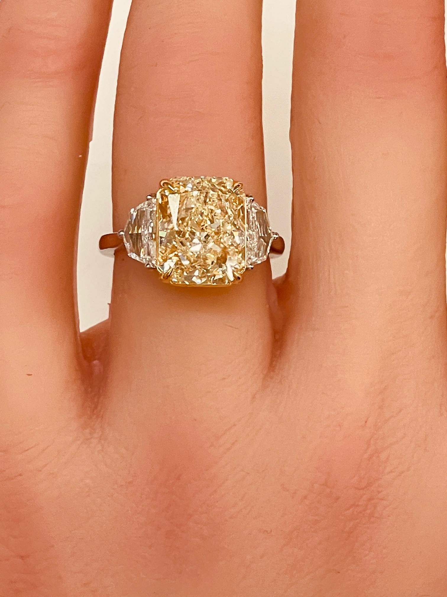 GIA Certified 6.04 Ct. Radiant Cut W-X Yellow & Half Moon Diamond in 18KG & PT. 2