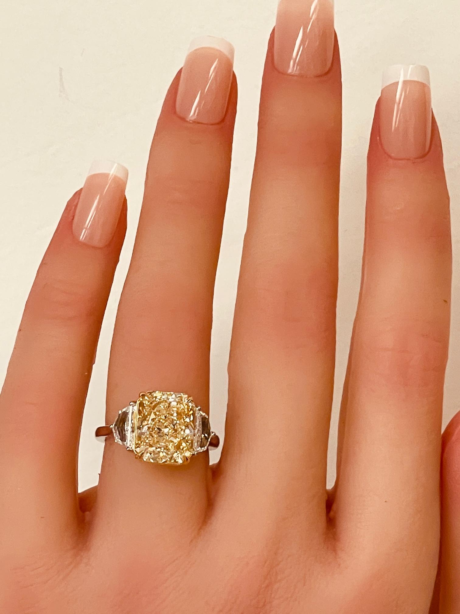 GIA Certified 6.04 Ct. Radiant Cut W-X Yellow & Half Moon Diamond in 18KG & PT. 4