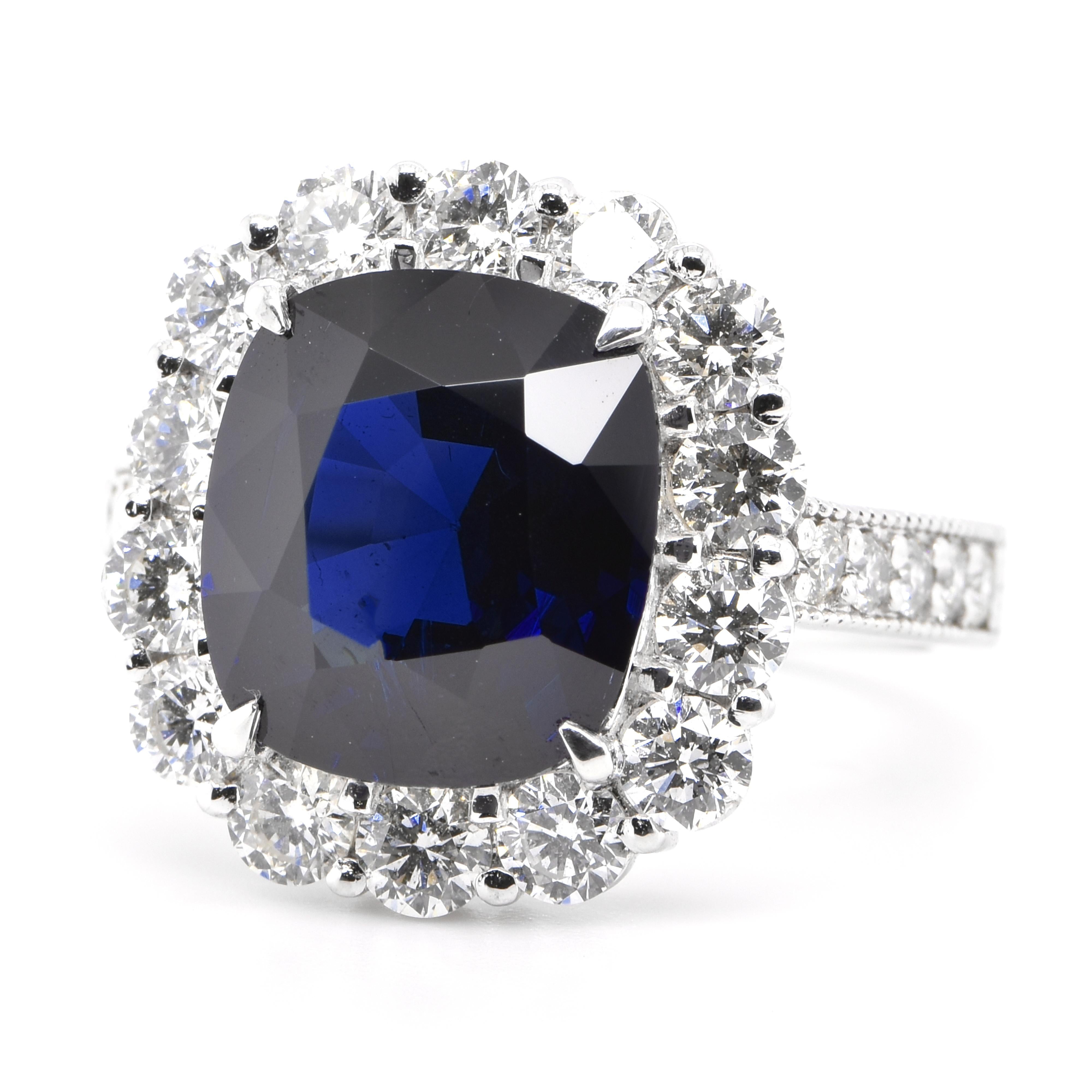 A beautiful Cocktail Ring featuring a GIA Certified 6.05 Carat Natural Untreated Burmese Sapphire and 1.66 Carats Diamond Accents set in Platinum. Sapphires have extraordinary durability - they excel in hardness as well as toughness and durability