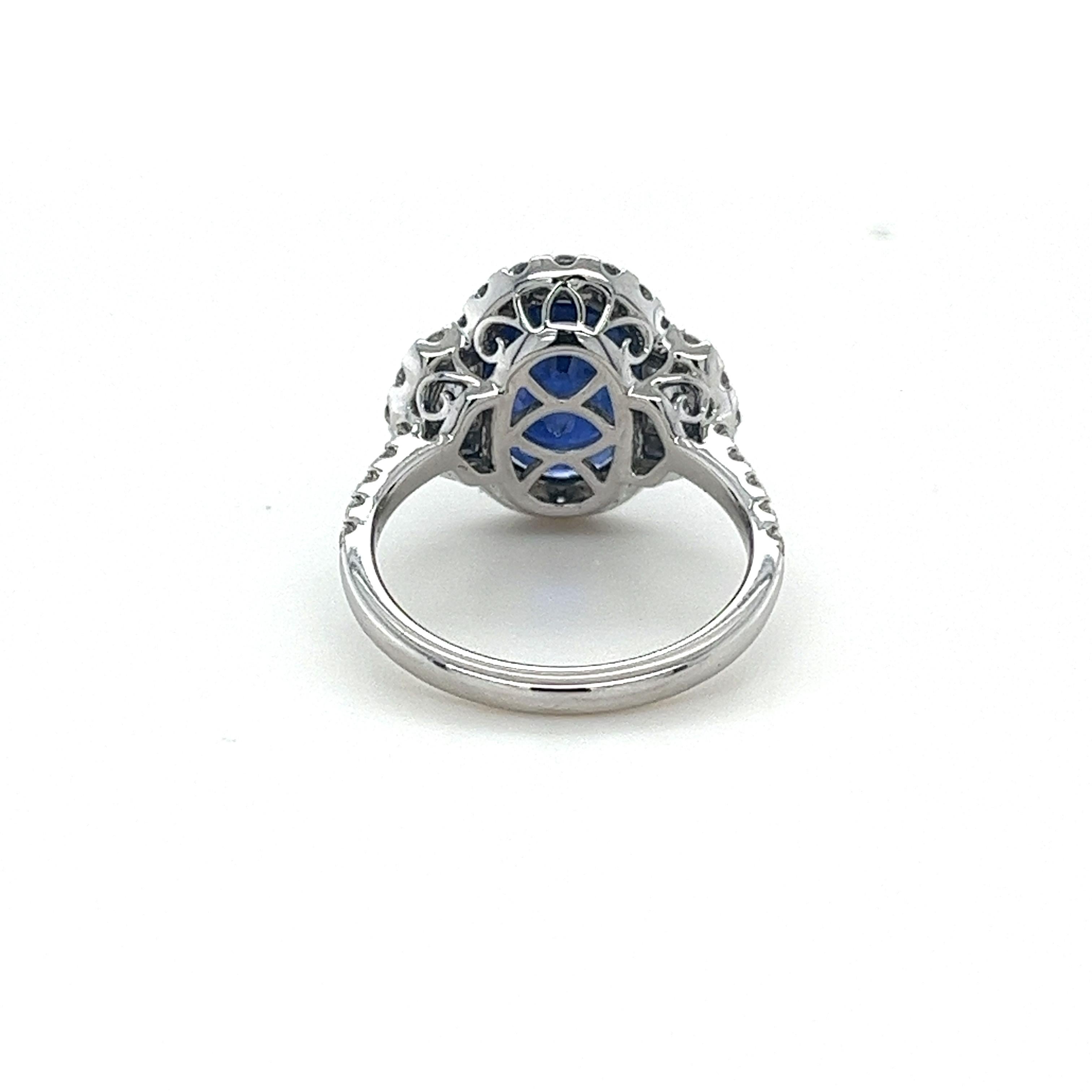 Oval Cut GIA Certified 6.06 Carat Ceylon Sapphire & Diamond Ring in 18 Karat White Gold For Sale
