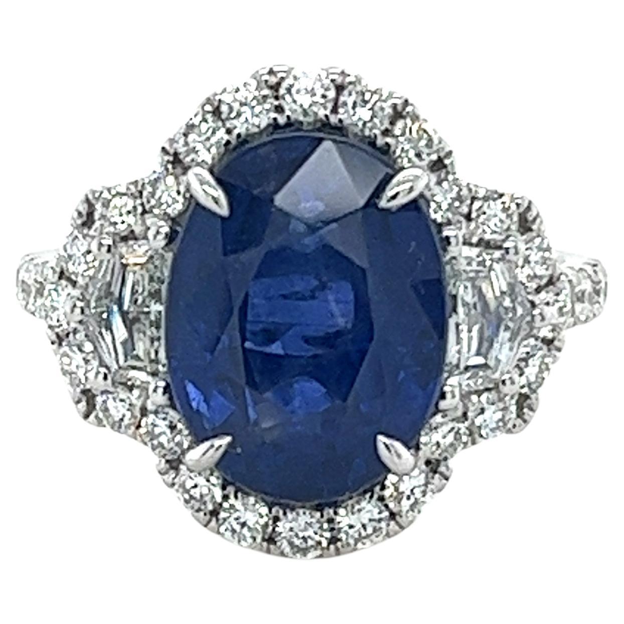 GIA Certified 6.06 Carat Ceylon Sapphire & Diamond Ring in 18 Karat White Gold For Sale