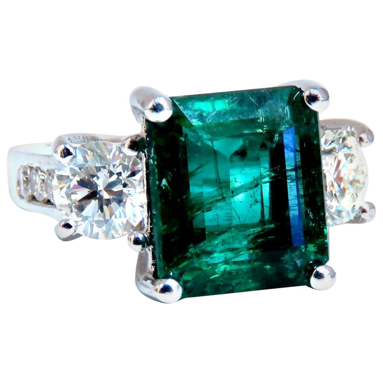 GIA Certified 6.06 Carat Natural Emerald Diamonds Ring 14 Karat 'F2'