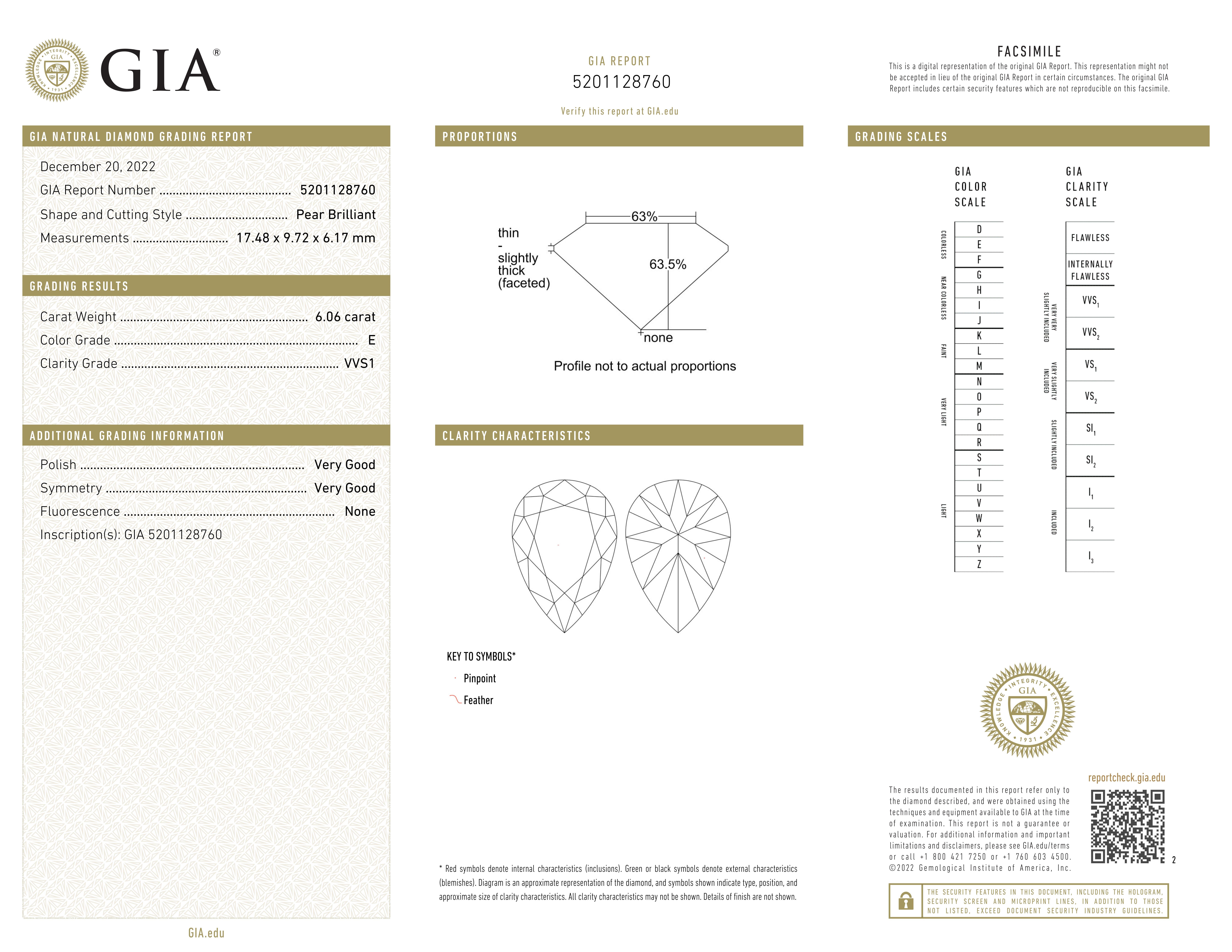 GIA Certified 6.06 Carat Pear Cut Diamond Ring E COLOR VVS1 Neuf - En vente à Chicago, IL