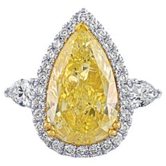 GIA Certified 6.06 Carat Intense Yellow Pear Diamond Filigree Engagement Ring