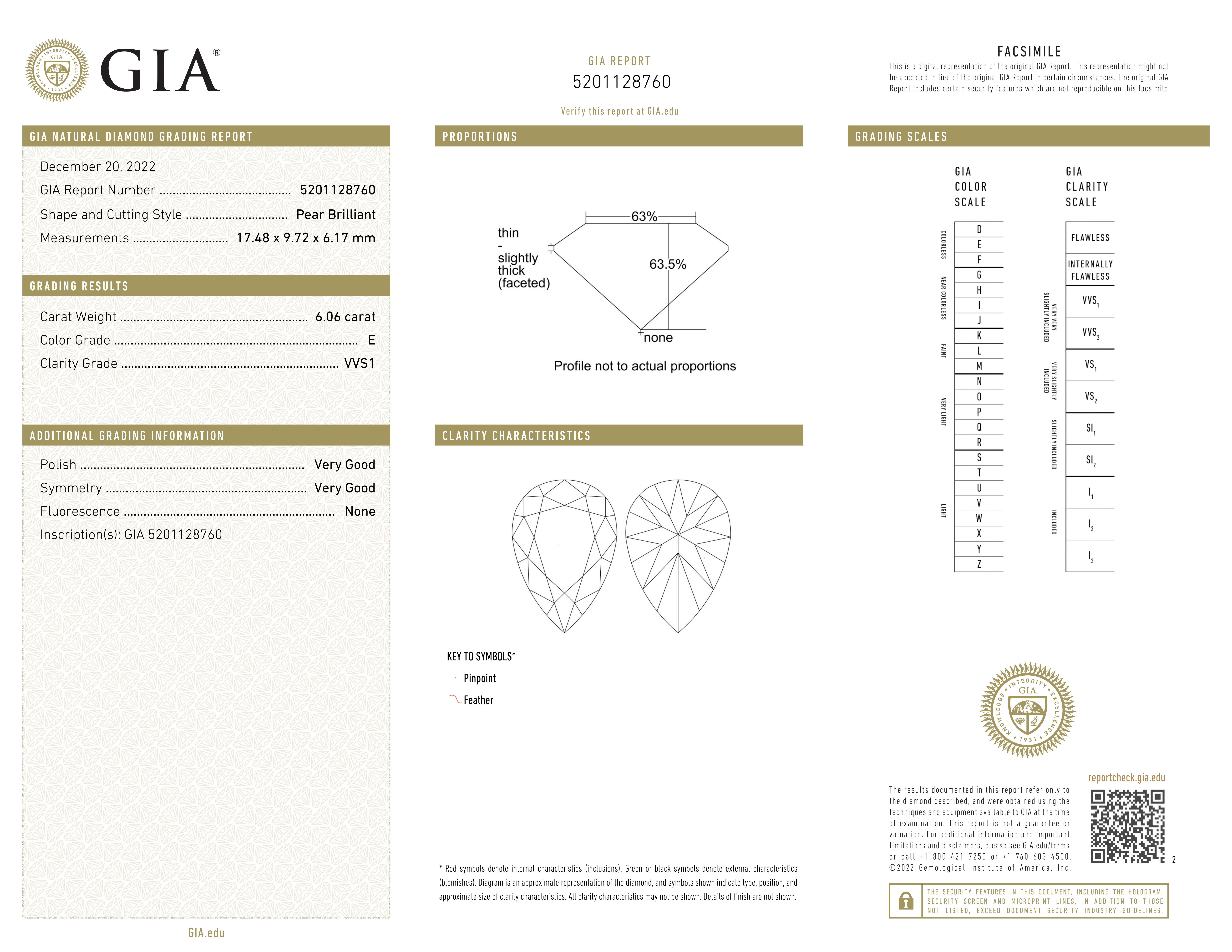 Certificado GIA 6.06 Ct. Anillo de diamantes talla pera VVS1 E COLOR en Nuevo estado para la venta en Chicago, IL