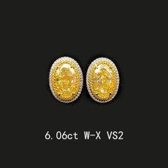 GIA Certified 6.06ct Oval Y-X 'Yellow' Diamond Earrings