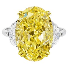 Anello con diamante ovale giallo fantasia VVS1 certificato dalla GIA da 6 carati