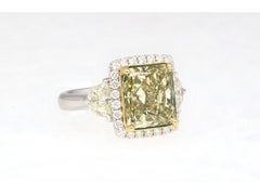 GIA Certified 6.07 Carat Radiant Cut Fancy Brownish Greenish Yellow Diamond Ring