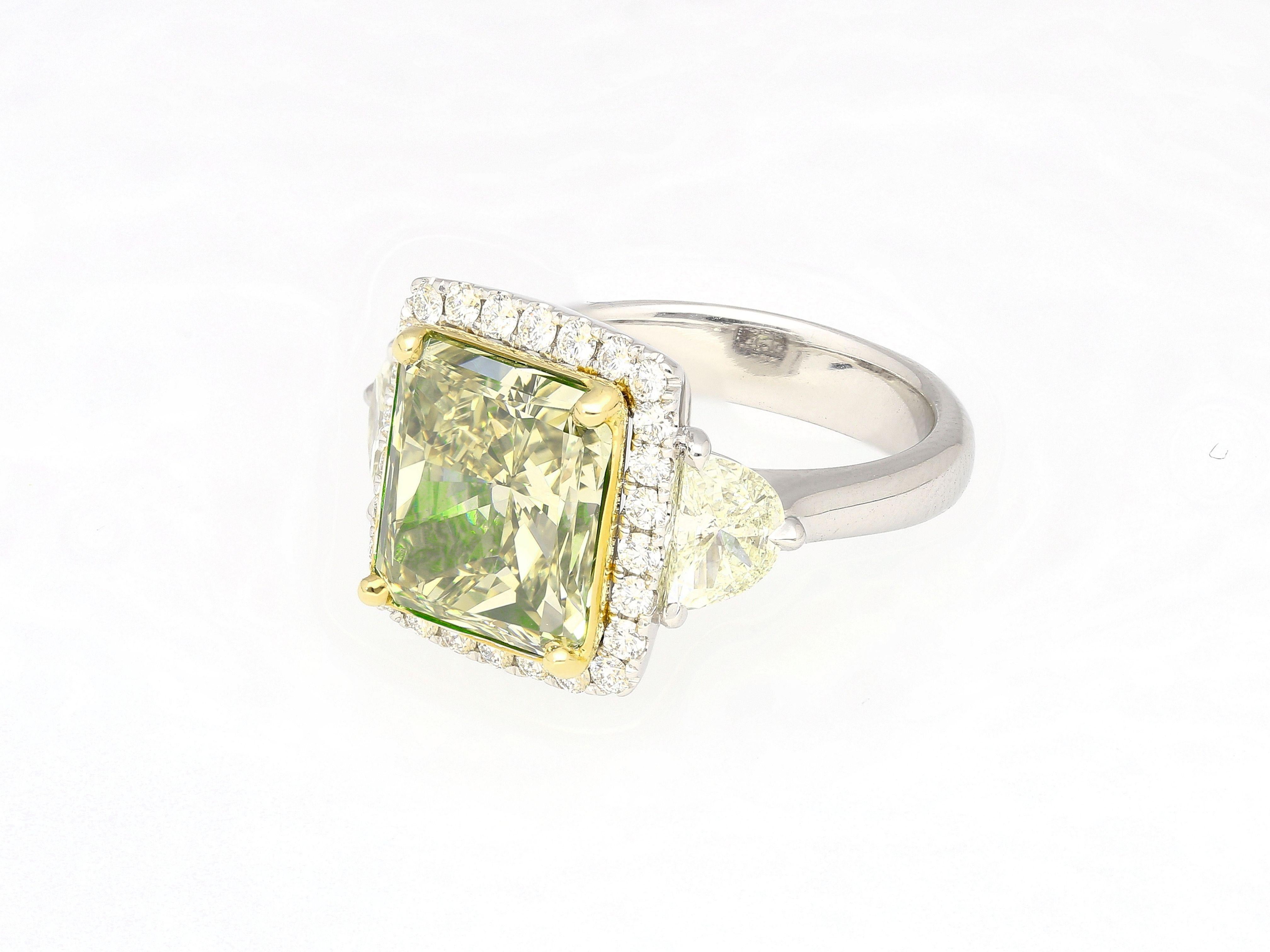 GIA-zertifizierter 6,07 Karat Diamantring mit Strahlenschliff in Braun, Grün und Gelb (Moderne) im Angebot