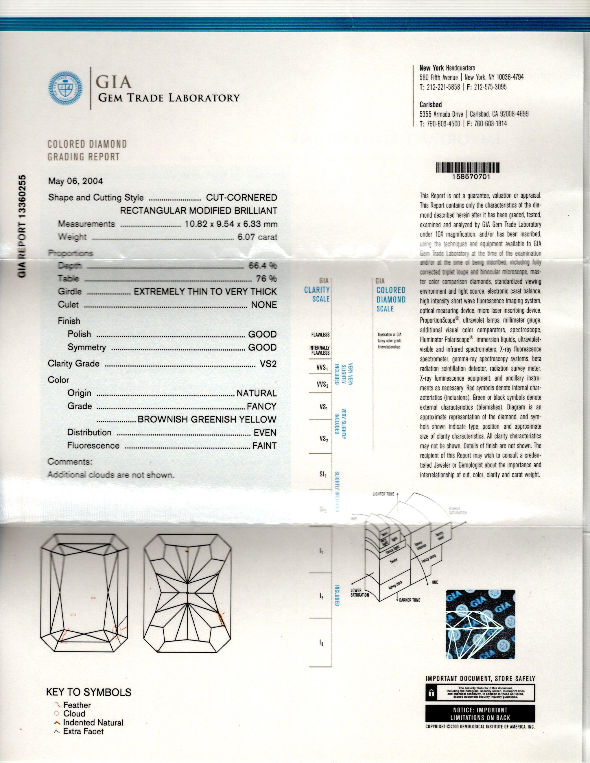 GIA-zertifizierter 6,07 Karat Diamantring mit Strahlenschliff in Braun, Grün und Gelb Damen im Angebot