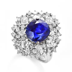 Bague en or blanc 18 carats certifiée GIA, saphir bleu royal naturel de 6,08 carats