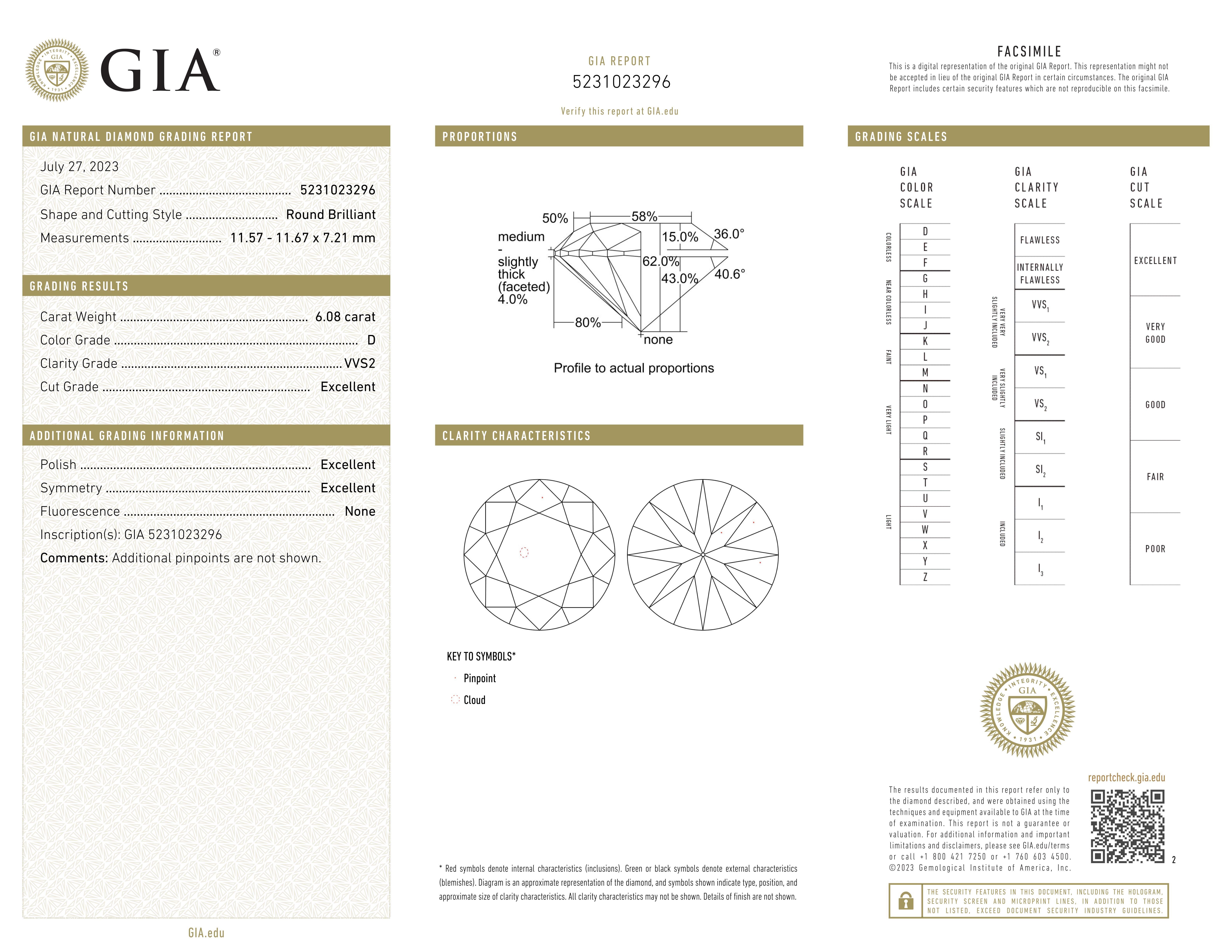 GIA-zertifizierter 6,08 Karat Rundschliff-Diamantring mit Pavè aus 18 Karat Weißgold im Zustand „Neu“ im Angebot in Chicago, IL