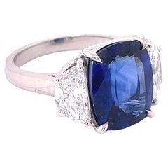 GIA Certified 6.08 Carat Sapphire Cushion Cut Engagement Ring