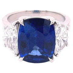 GIA Certified 6.08 Carat Sapphire Cushion Cut Engagement Ring