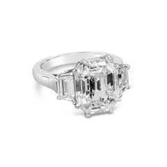 GIA Certified 6.08 Carats Octagon Step-Cut Diamond Three-Stone Engagement Ring