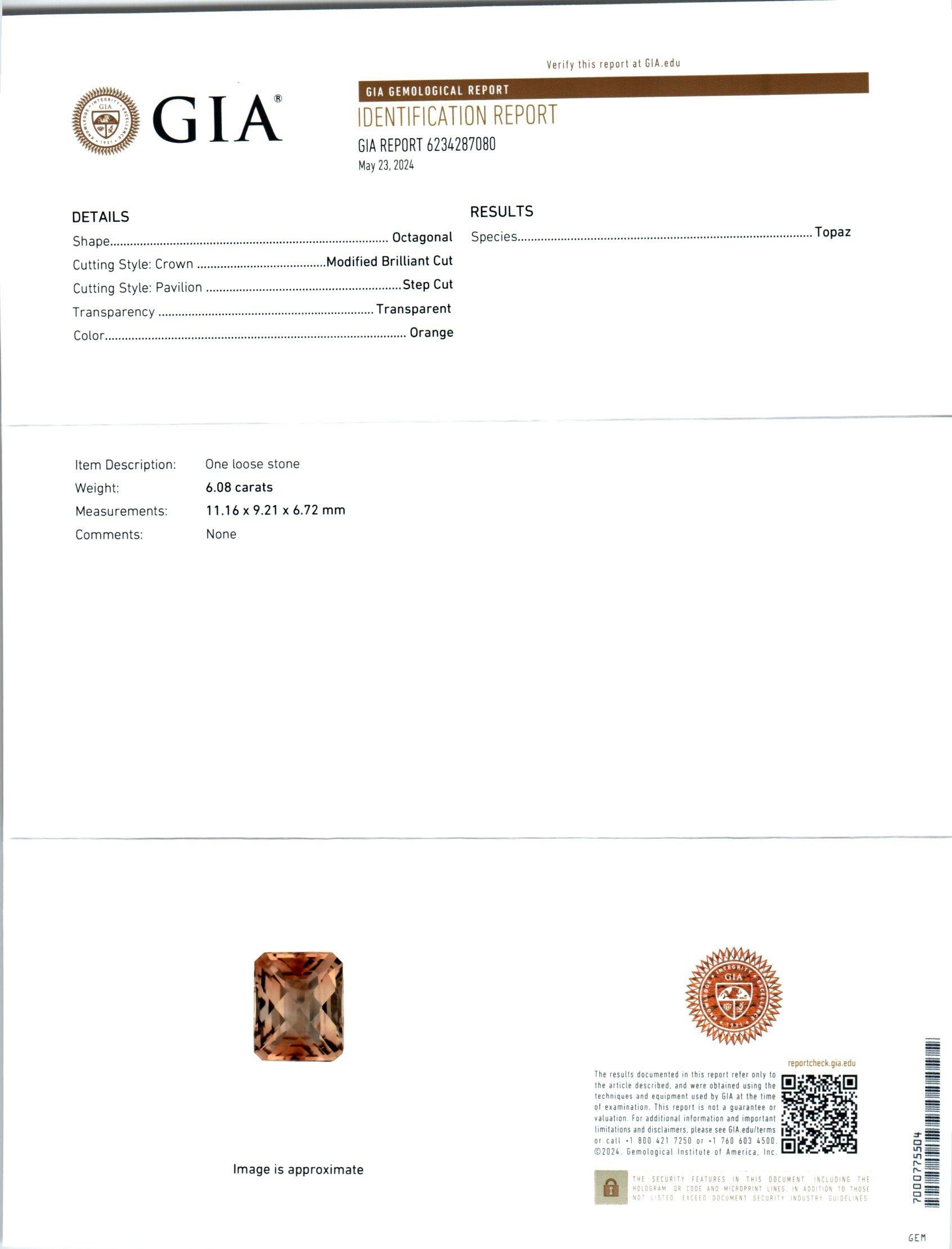 Anello in oro bianco con diamante Topazio certificato GIA da 6,08 carati In condizioni buone in vendita a Stamford, CT