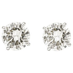 GIA Certified 6.08 Carats Total Brilliant Round Shape Diamond Stud Earrings