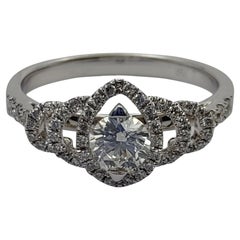 GIA Certified .61 Carat Round Cut Diamond Bridal Cluster 18K White Gold Ring
