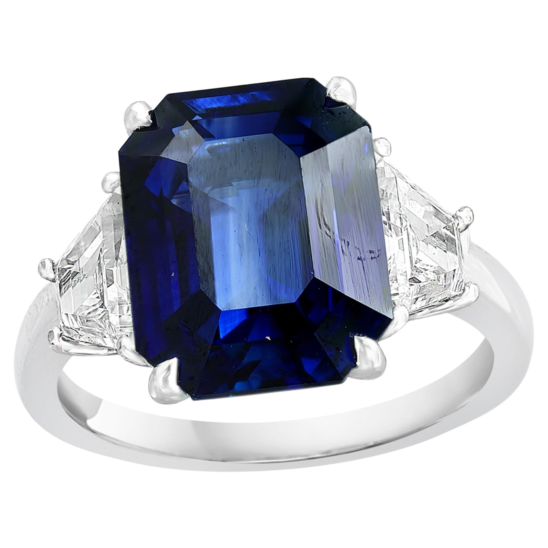 GIA Certified 6.10 Carat Emerald Cut Sapphire Engagement Ring in Platinum For Sale