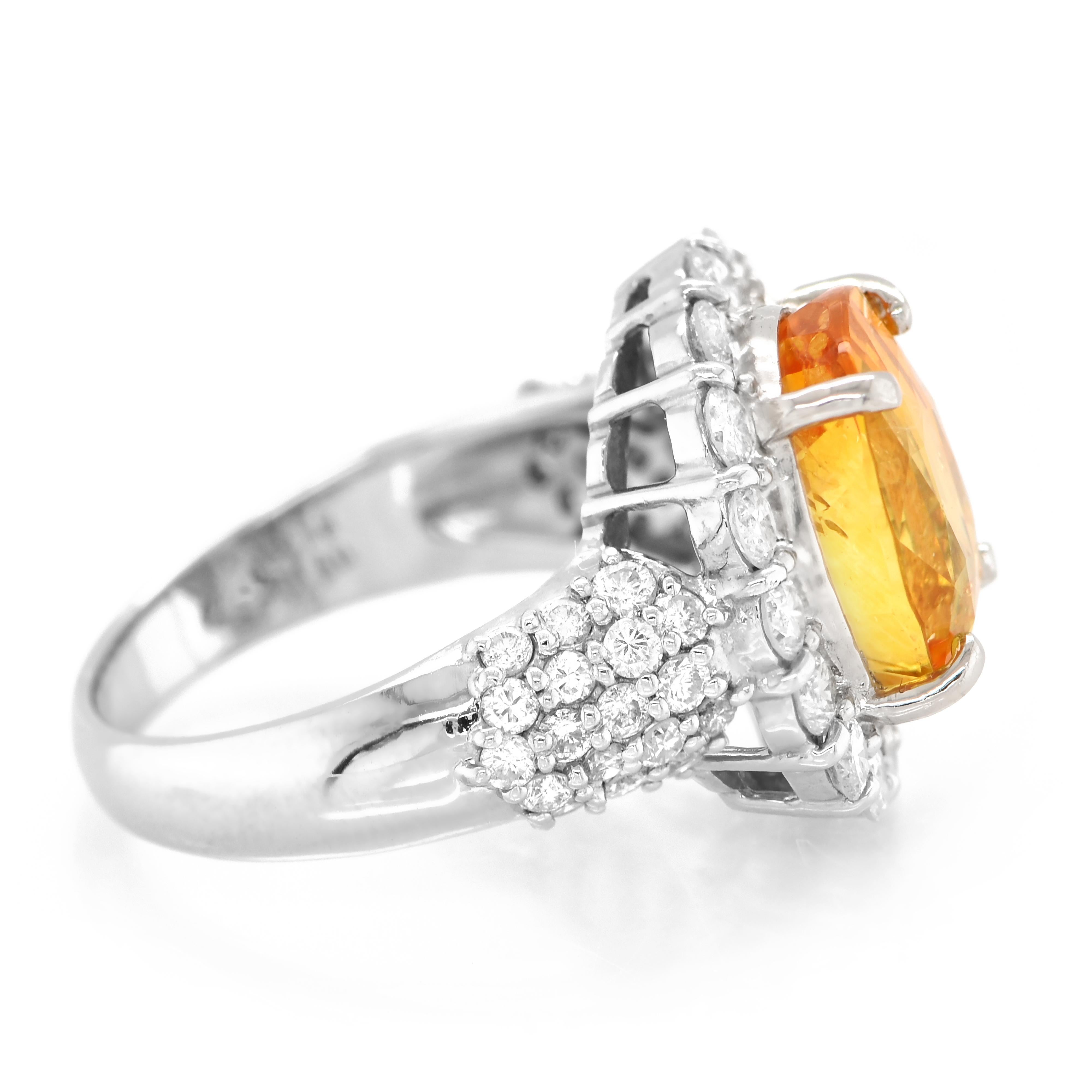 Oval Cut GIA Certified 6.10 Carat Natural Yellow Sapphire & Diamond Ring Set in Platinum