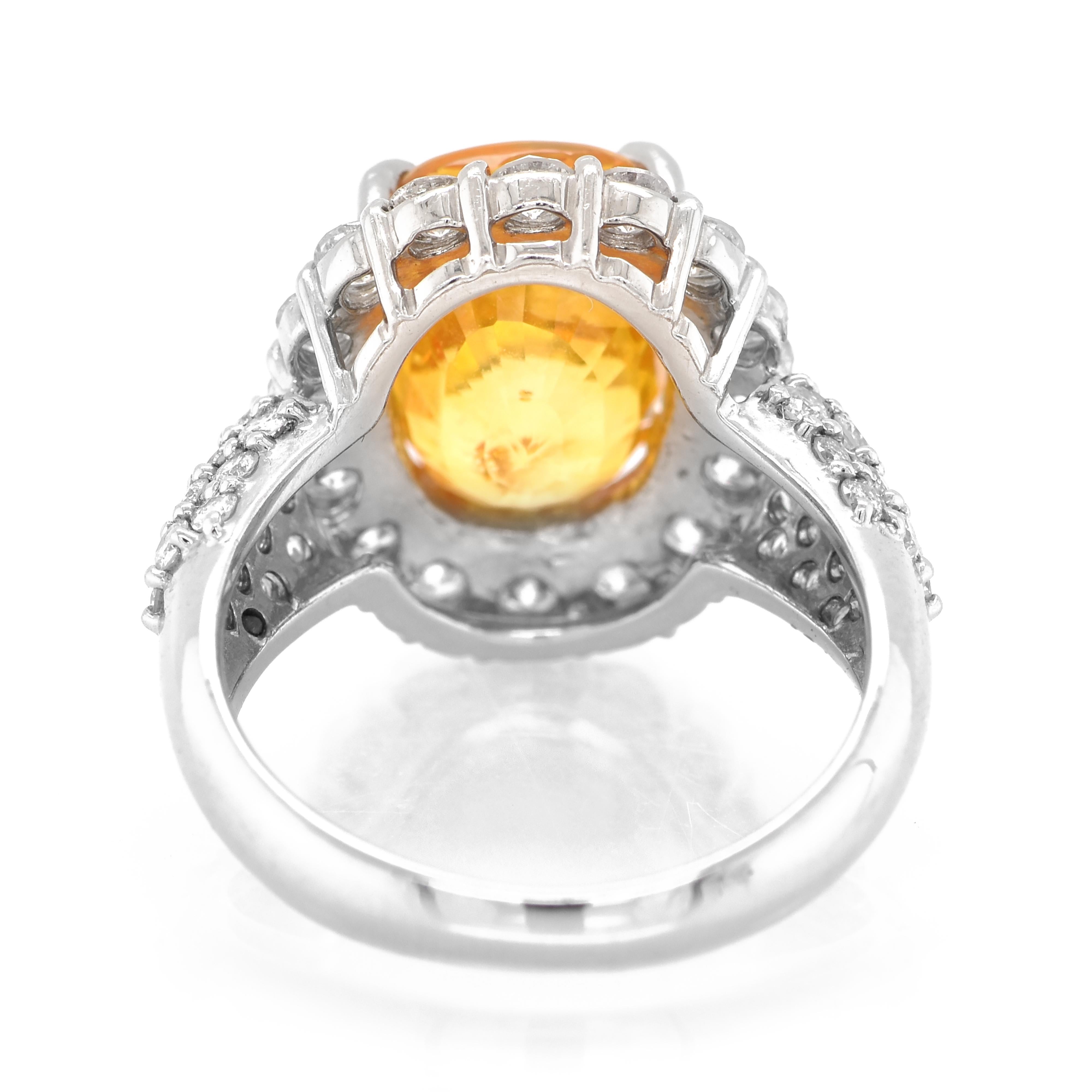 GIA Certified 6.10 Carat Natural Yellow Sapphire & Diamond Ring Set in Platinum In New Condition In Tokyo, JP